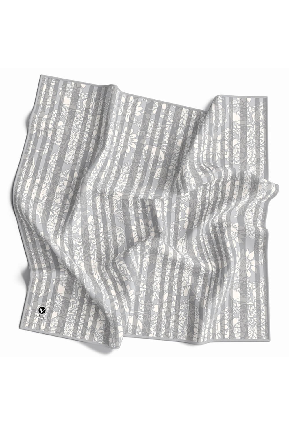 Twill Batik Şal Desenli Gri Renkli 90x90 Eşarp (İpek İçermez) Kenar Dikiş Şekli El Dikişli