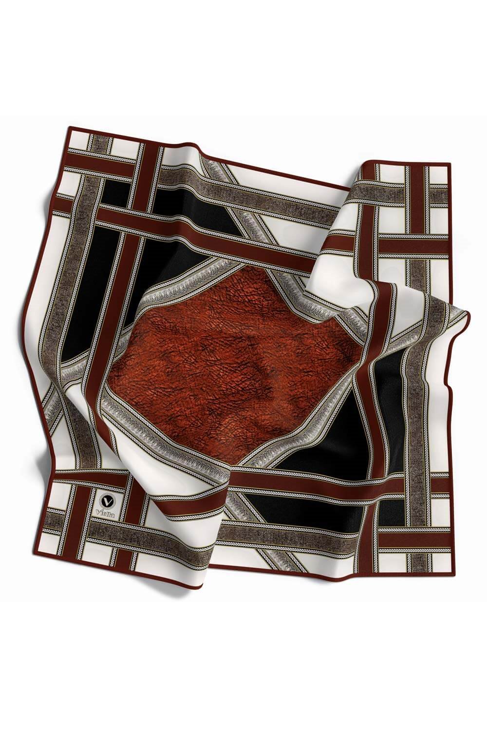 Twill Bordür Taş Desenli Taba Renkli 90x90 Eşarp (İpek İçermez) Kenar Dikiş Şekli El Dikişli