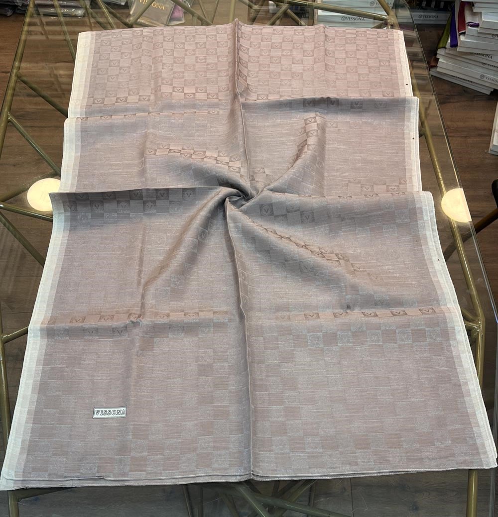 %57 İpek %43 Pamuk Monogram Dokumalı Vizon Renkli 70X190 Yumuşak Dökümlü Şal