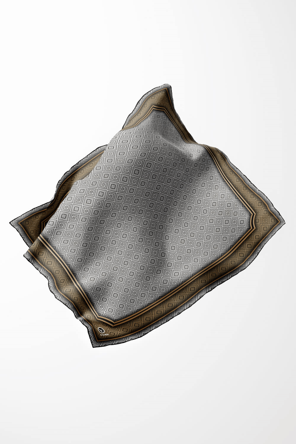 Twill Geometrik Çıtır Desenli Bej Renkli 90x90 Eşarp (İpek İçermez) Kenar Dikiş Şekli El Dikişli