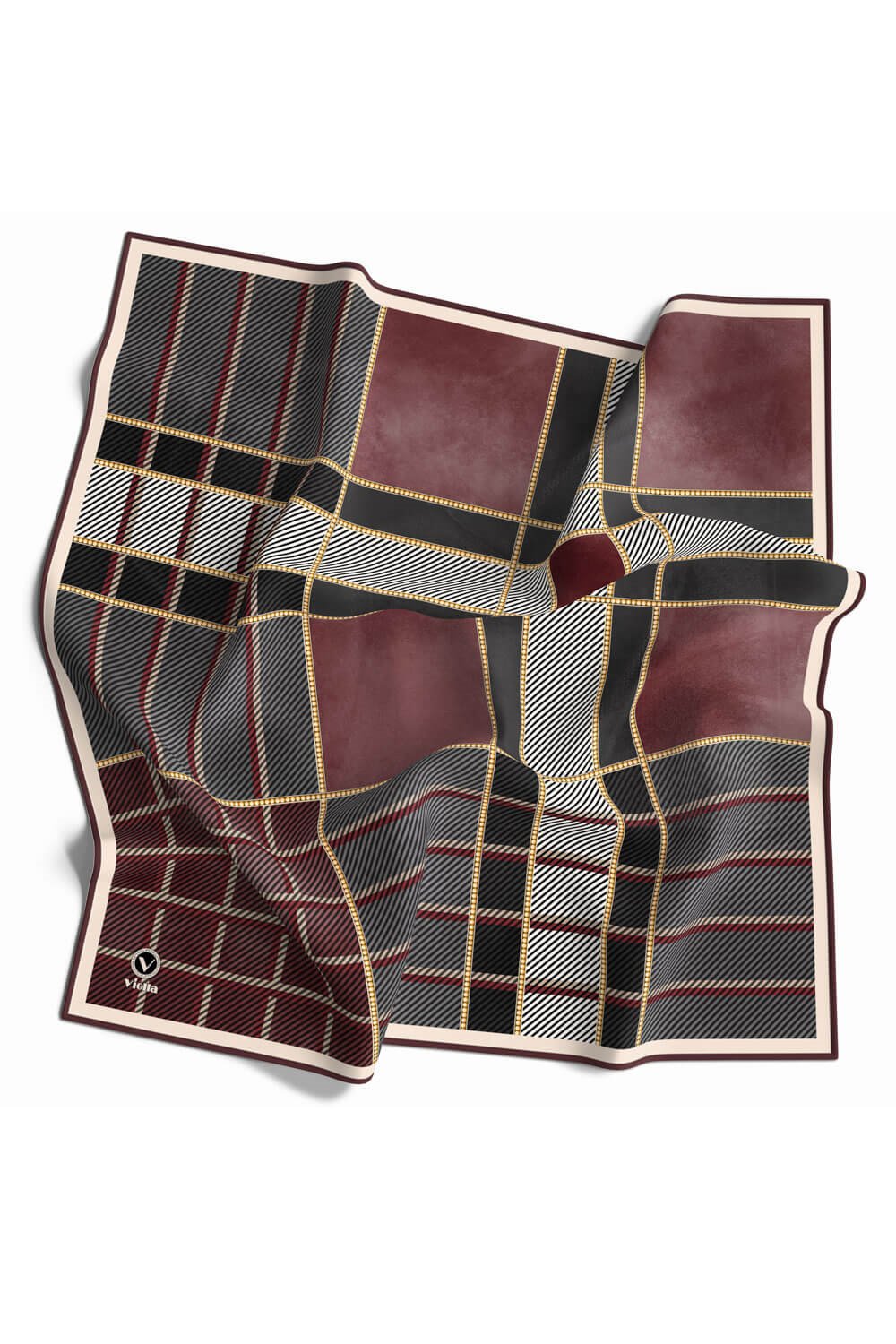 Twill Geometrik Desenli Pudra Renkli 90x90 Eşarp (İpek İçermez) Kenar Dikiş Şekli El Dikişli