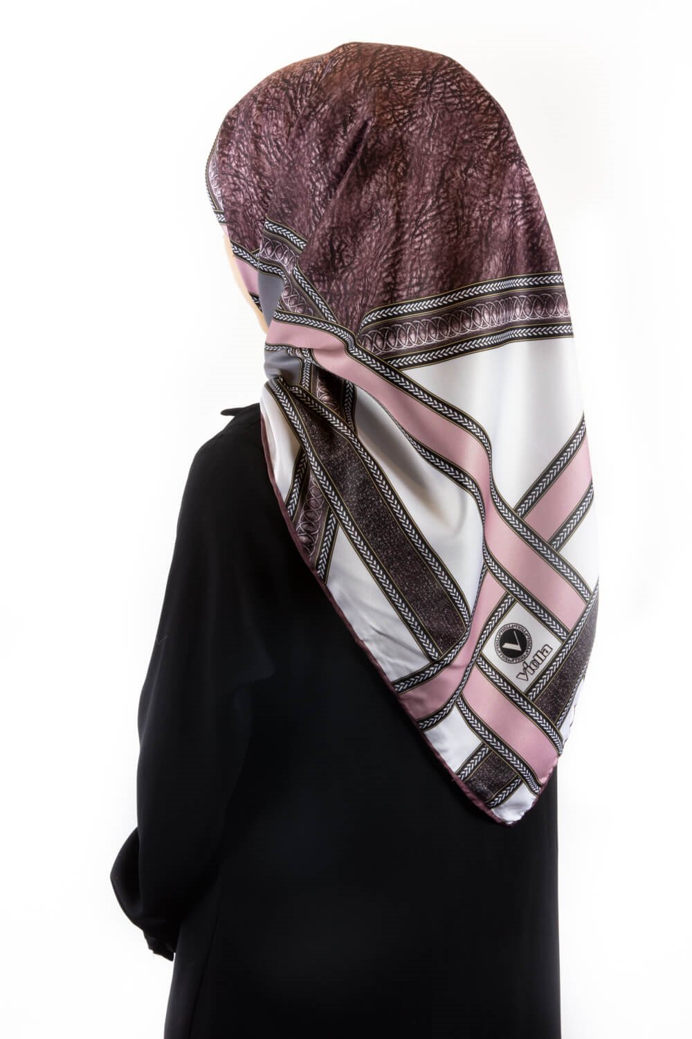 Twill Bordür Taş Desenli Pudra Renkli 90x90 Eşarp (İpek İçermez) Kenar Dikiş Şekli El Dikişli
