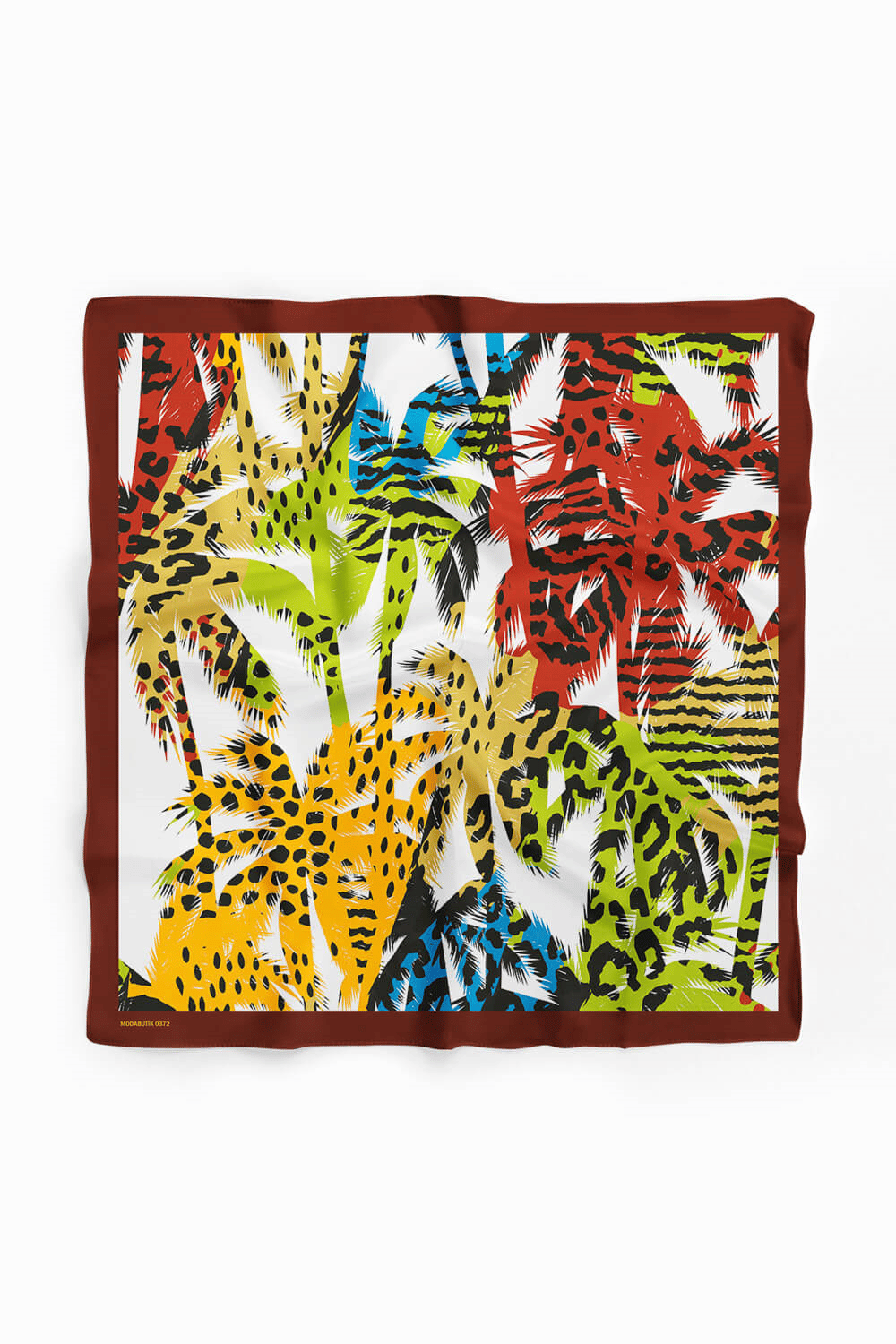 C114 Kadın Egzotik Desenli Bandana 50x50 Yeşil Sarı DG0372-22