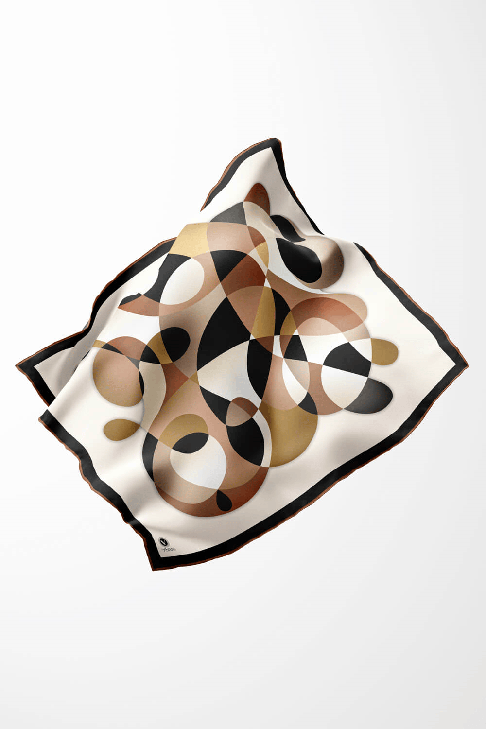 Twill Geometrik Desenli Hardal Renkli 90x90 Eşarp (İpek İçermez) Kenar Dikiş Şekli El Dikişli