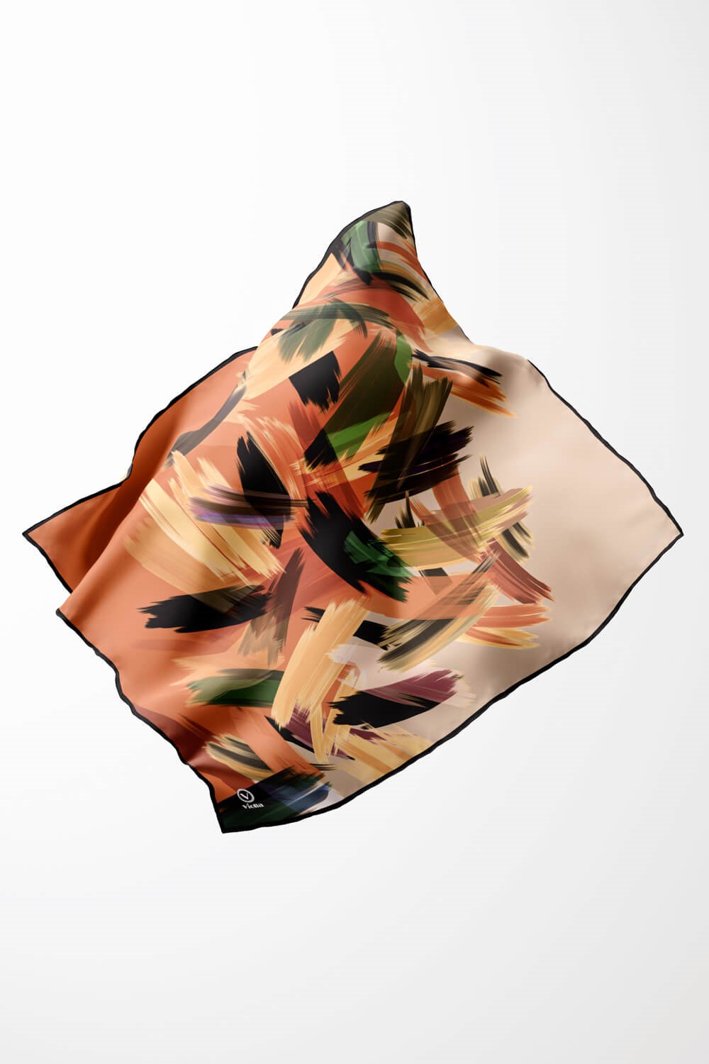 Twill Fırça Desenli Bakır Renkli 90x90 Eşarp (İpek İçermez) Kenar Dikiş Şekli El Dikişli