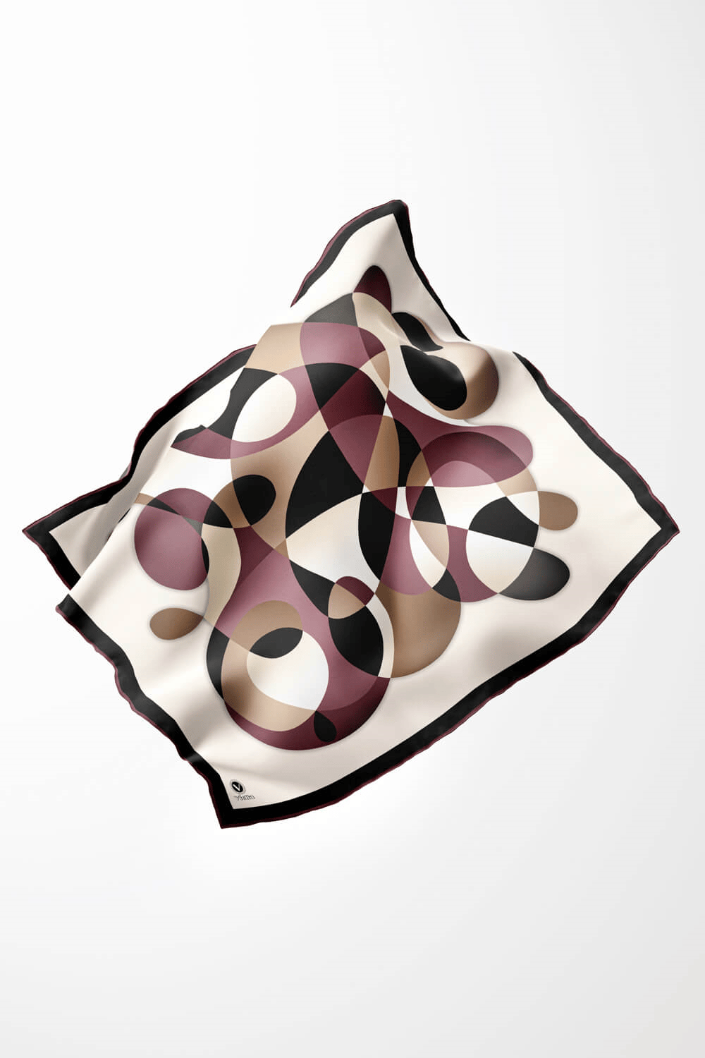 Twill Geometrik Desenli Mürdüm Renkli 90x90 Eşarp (İpek İçermez) Kenar Dikiş Şekli El Dikişli
