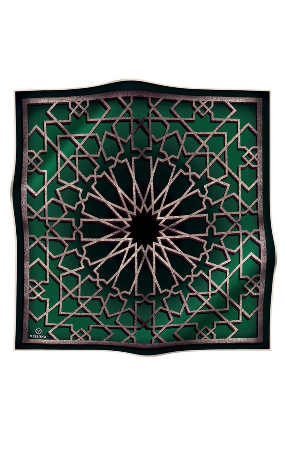 %100 Twill Türk Motifi  Desenli Zümrüt Yeşili Renkli 90x90 Eşarp Dikim Şekli: El Dikişi