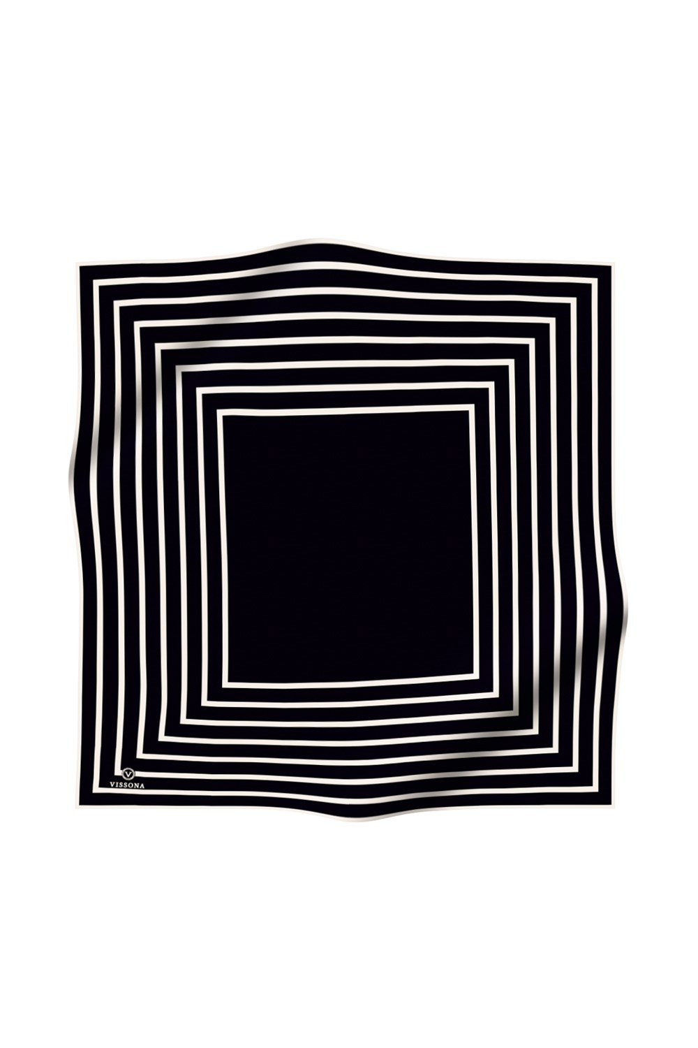 %100 Twill İpek Çizgili Desenli Siyah - Krem Renkli 90x90 Eşarp Dikim Şekli : El Dikişi