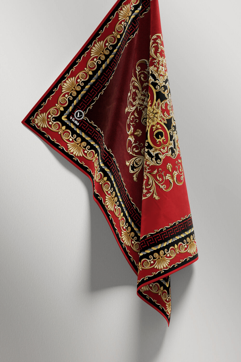 Twill Barok Desenli Bordo Renkli 90x90 Eşarp (İpek İçermez) Dikim Şekli : El Dikişi