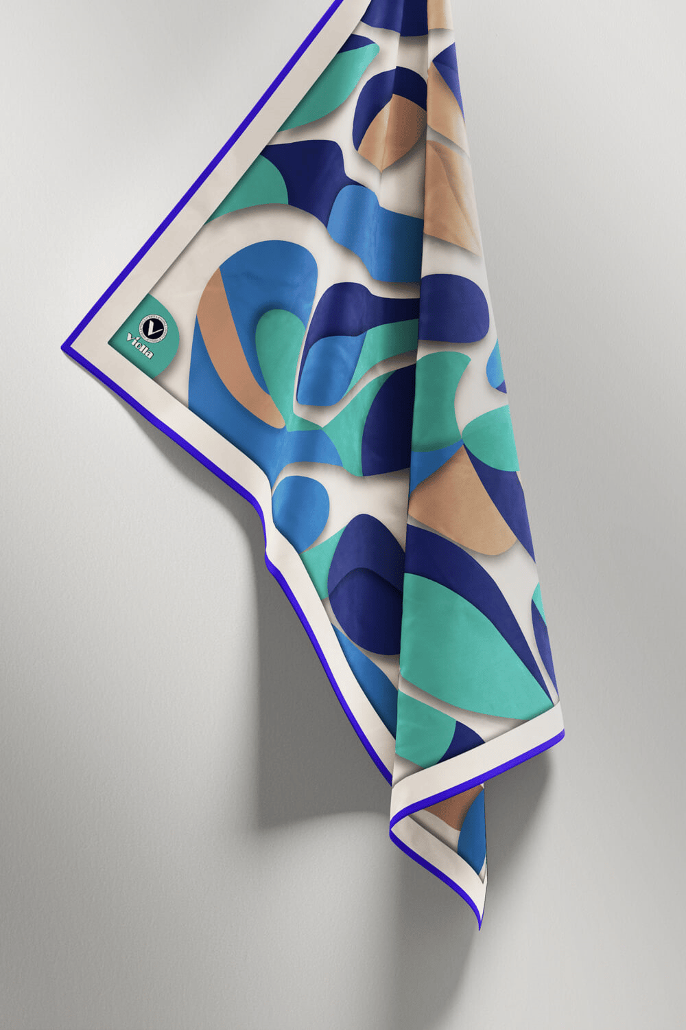Twill Soyut Geometrik Desenli Saks - Koyu Mint Yeşili Renkli 90x90 Eşarp (İpek İçermez) Dikim Şekli : El Dikişi