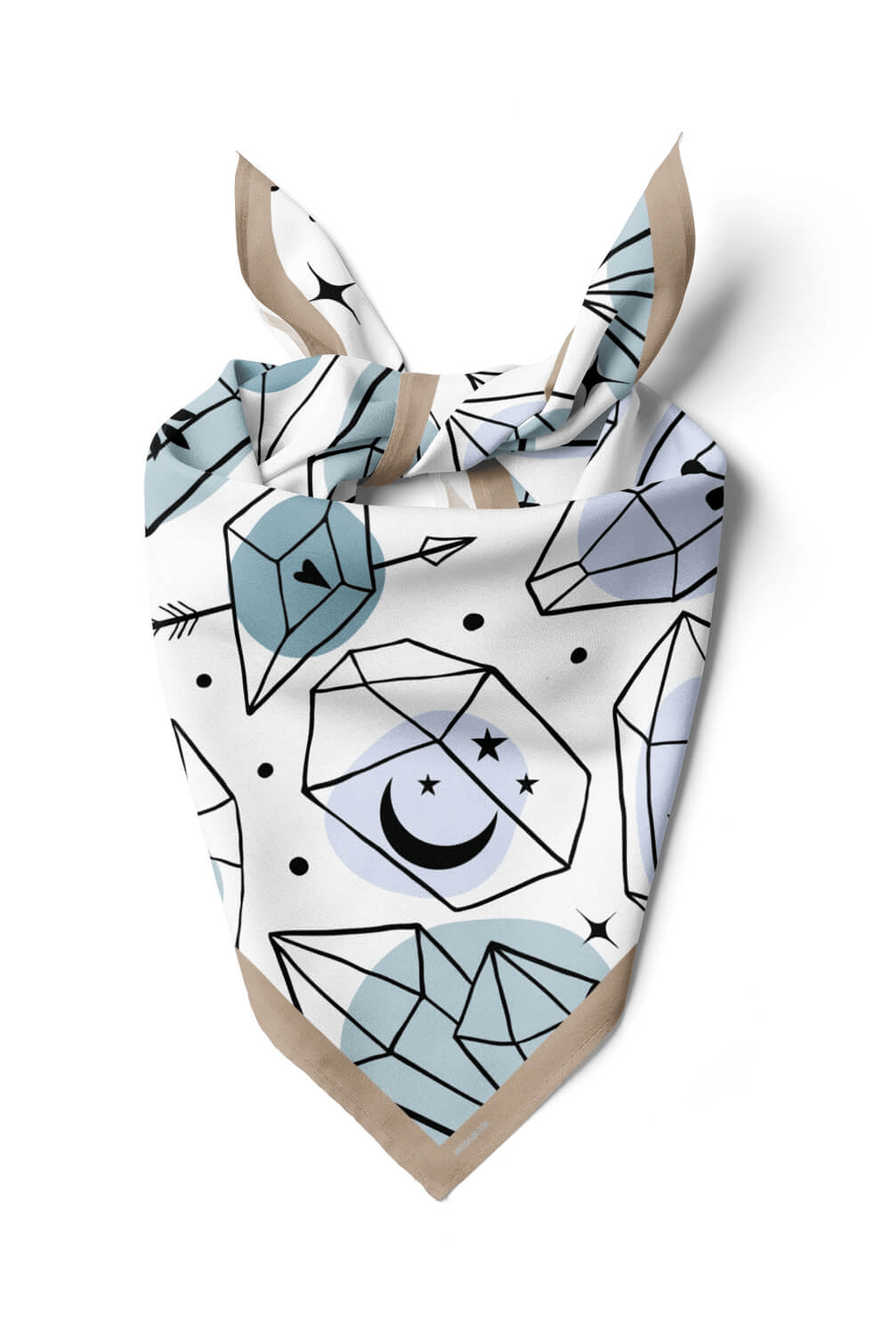 Y11 Kadın Geometrik Desenli Bandana 50x50 Siyah Beyaz Mavi DG0474-22