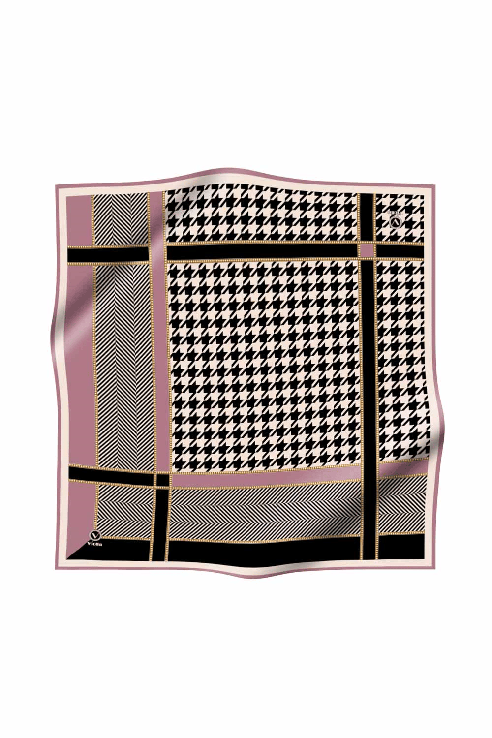 Twill Kazayağı Desenli Pembe Renkli 90x90 Eşarp (İpek İçermez) Kenar Dikiş Şekli El Dikişli