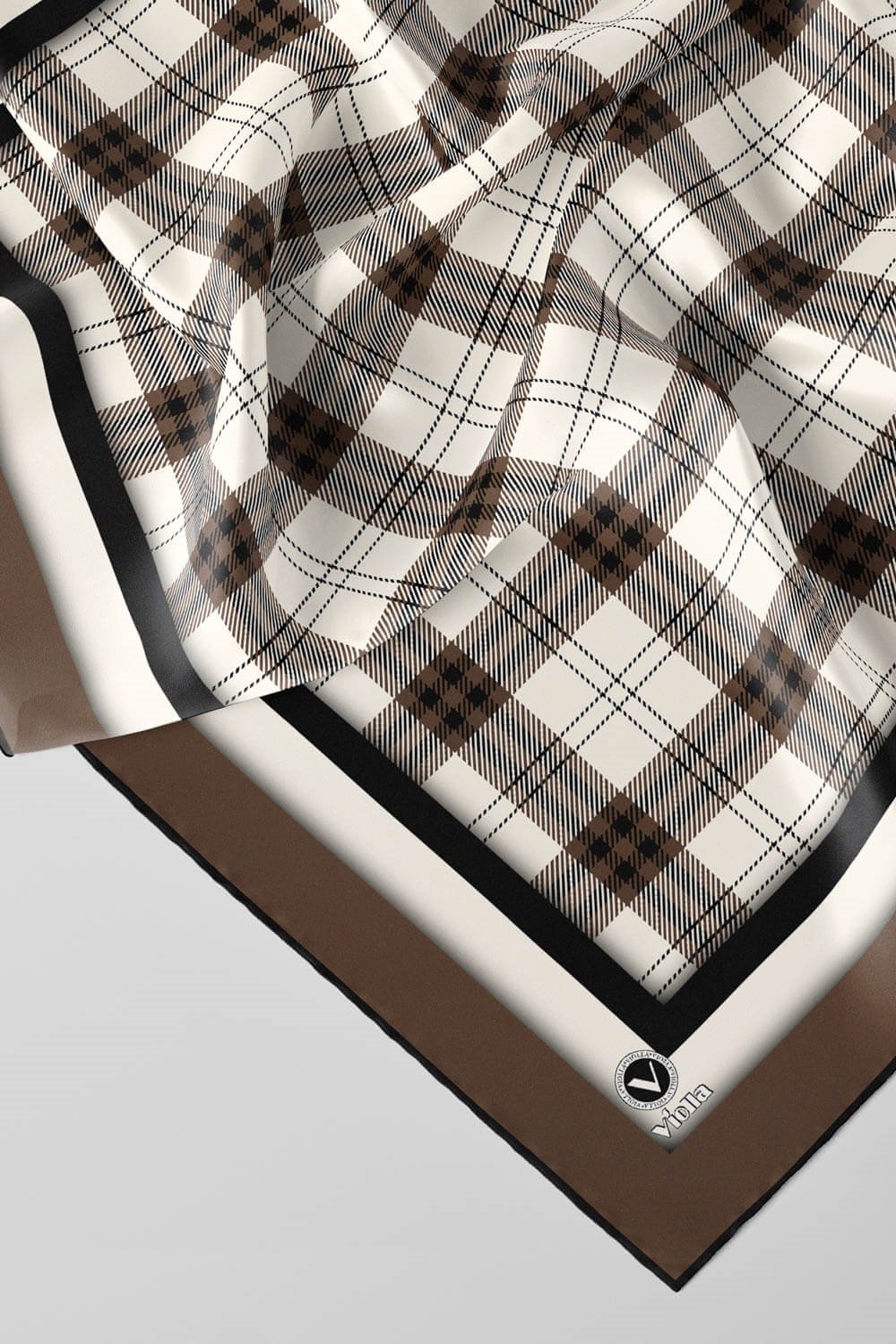 Twill Ekose Desenli Vizon Renkli 90x90 Eşarp (İpek İçermez) Kenar Dikiş Şekli El Dikişli