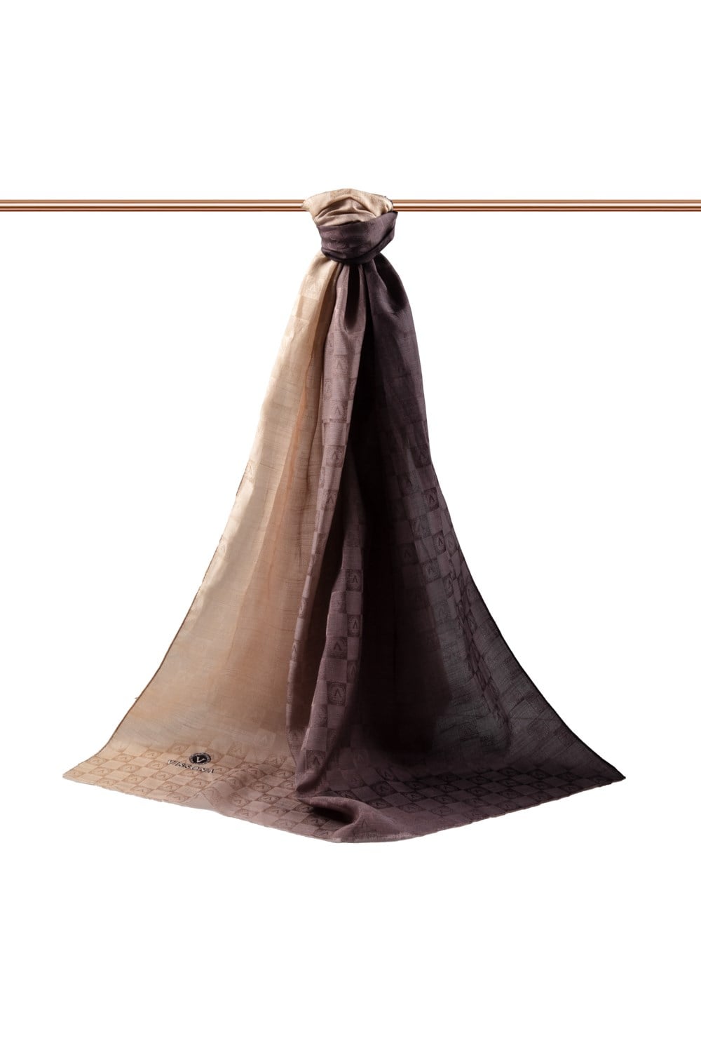 Vissona %57 İPEK %43 PAMUK Degrade Desenli Bej Renkli Şal -  70x190 Dikiş Tipi İtalyan Dikişli