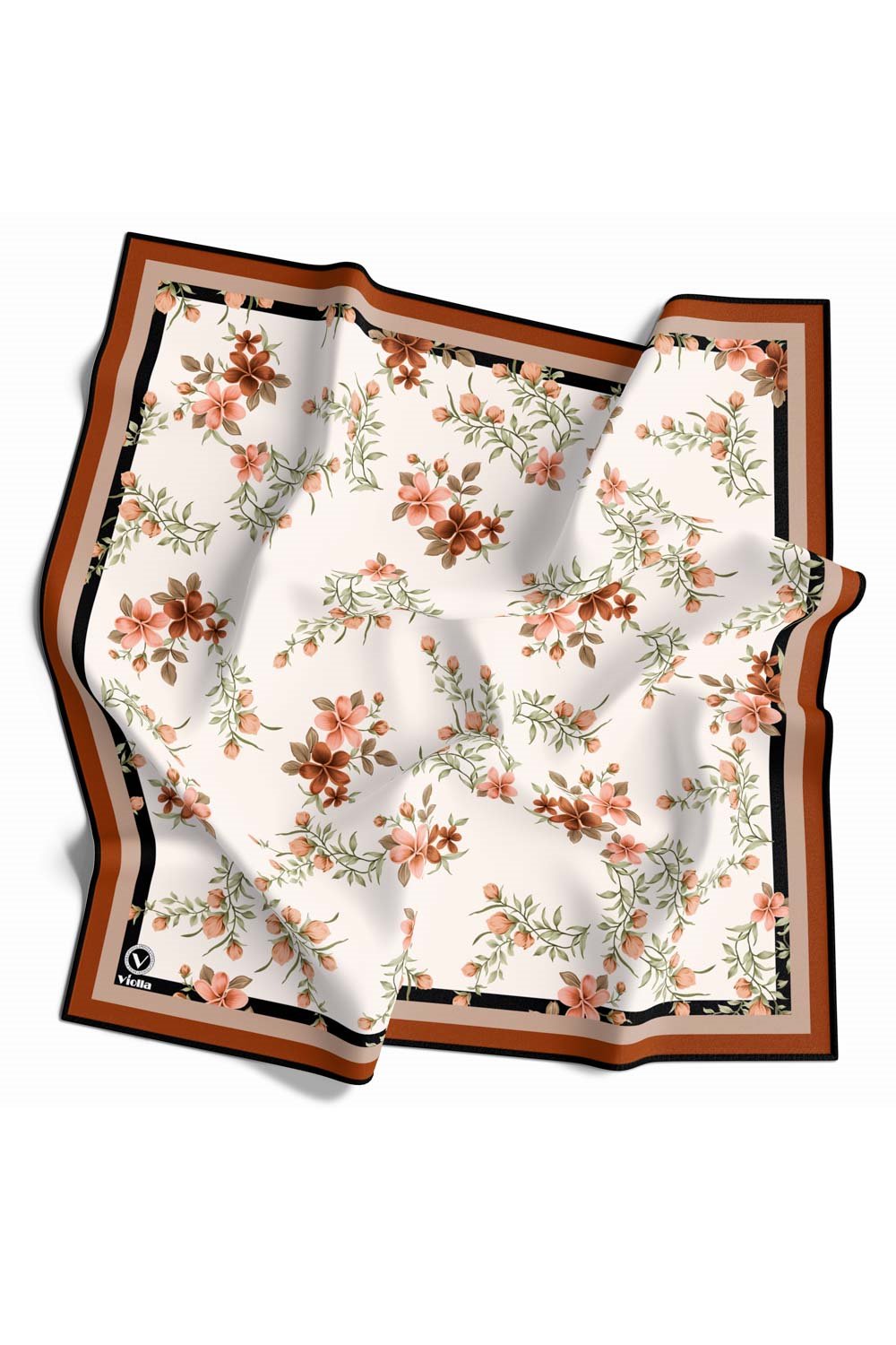 Rayon Çiçek Desenli Taba Renkli 90x90 Eşarp (İpek İçermez) Dikim Şekli : El Dikişi