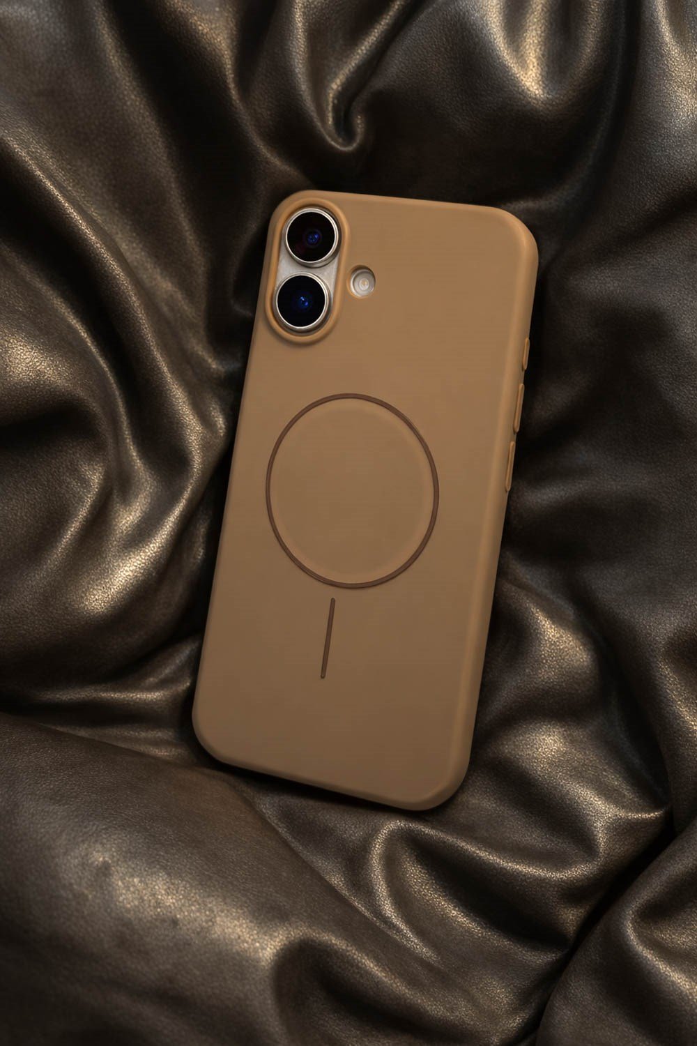 iPhone 17 Uyumlu İçi Kadife Magsafe Wireless Şarz Özellikli Camel Renkli Telefon Kılıfı