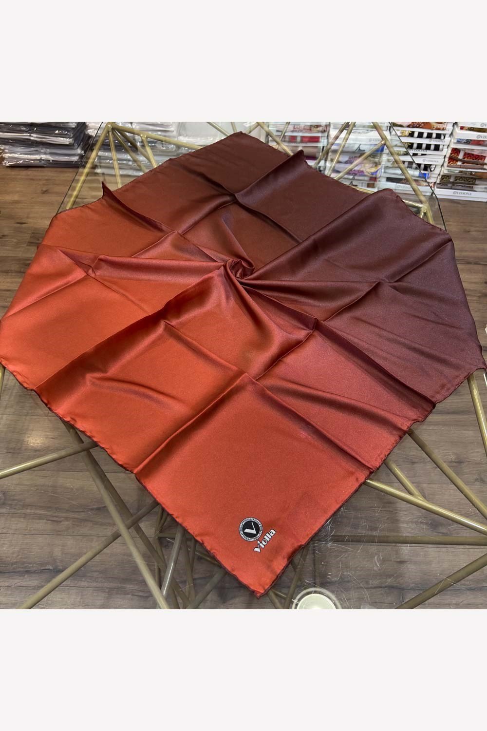 Kristal Degrade Desenli Taba Renkli 90x90 Eşarp (İpek İçermez) Kenar Dikiş Şekli El Dikişli