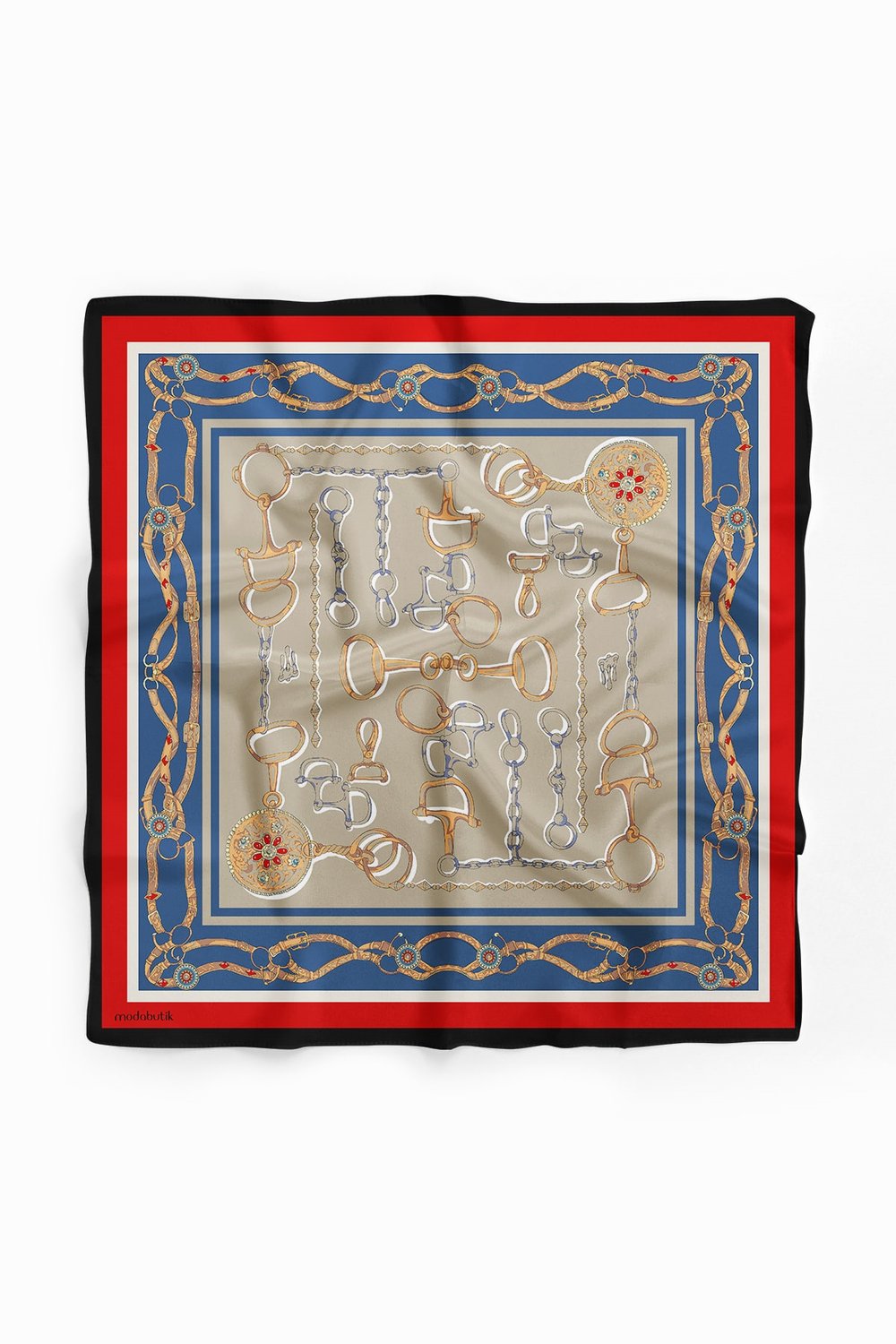 B90 Kadın Kahve Etnik Desenli 50x50 Bandana HYL DG01499-22