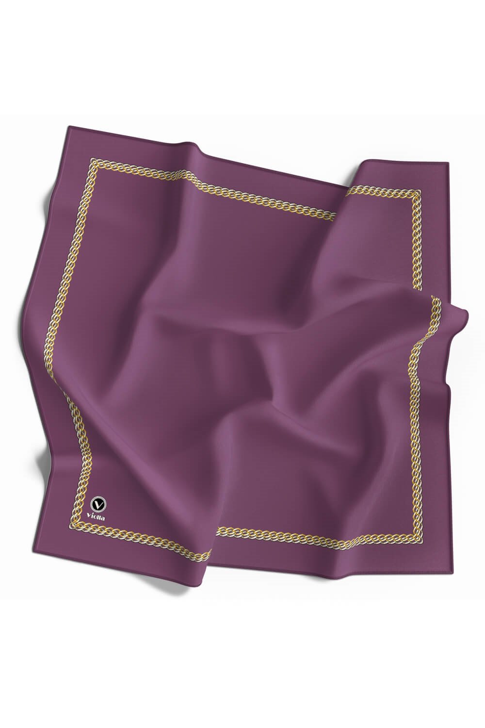 Twill Kenar Motifi Zincir Desenli Düz Lila Renkli 90x90 Dikim Şekli : El Dikişi Eşarp (İpek İçermez)