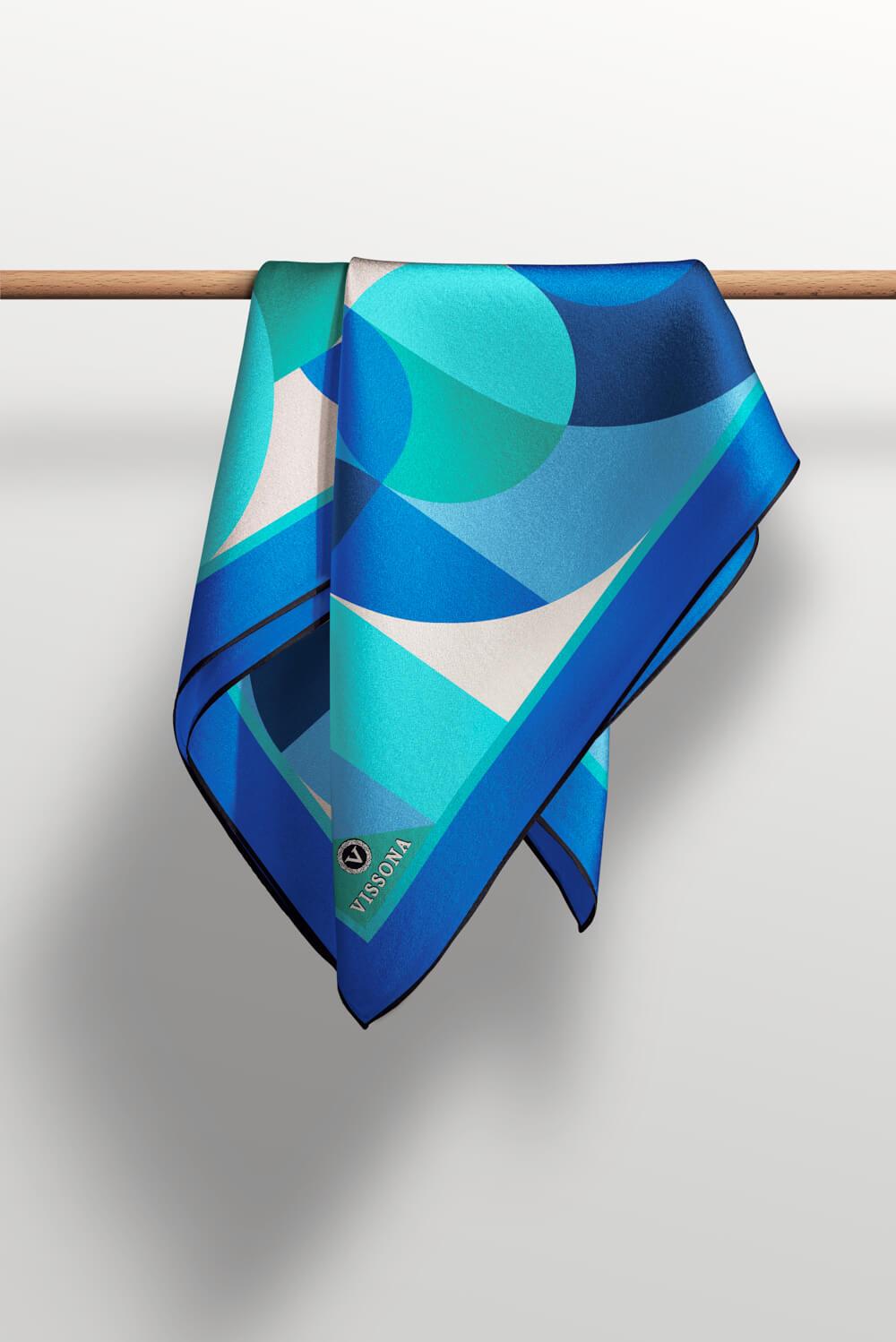 %100 Twill Renk Bloklu Çizgili Desenli Saks - Mint Yeşili Renkli 90x90 Eşarp Dikim Şekli: El Dikişii
