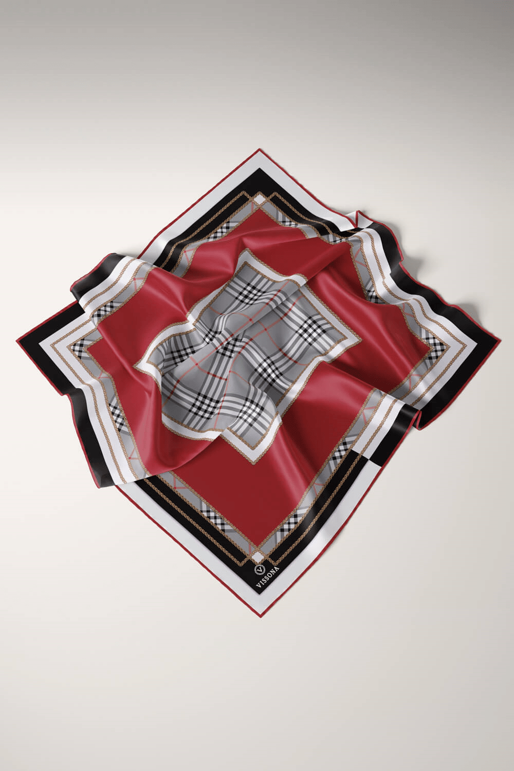 % 57 İPEK % 43 VİSKON Twill İpek Ekose Desenli Bordo Renkli 90x90 Eşarp Dikim Şekli : El Dikişi