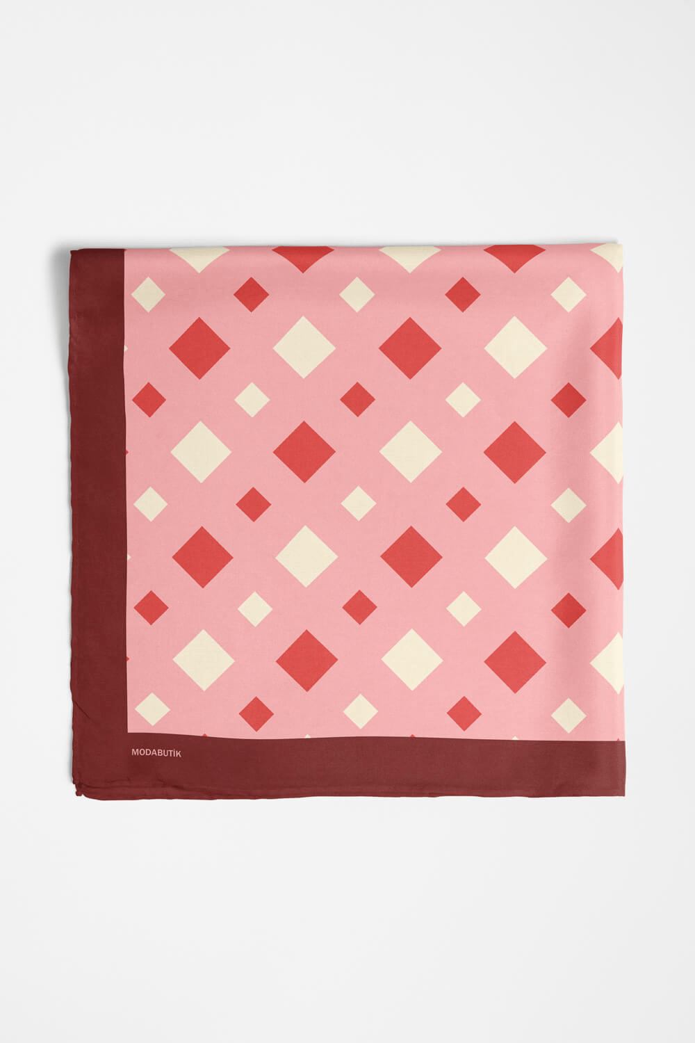 D44 Kadın Kareli Desenli Bandana 50x50 Kırmızı DG0281-22