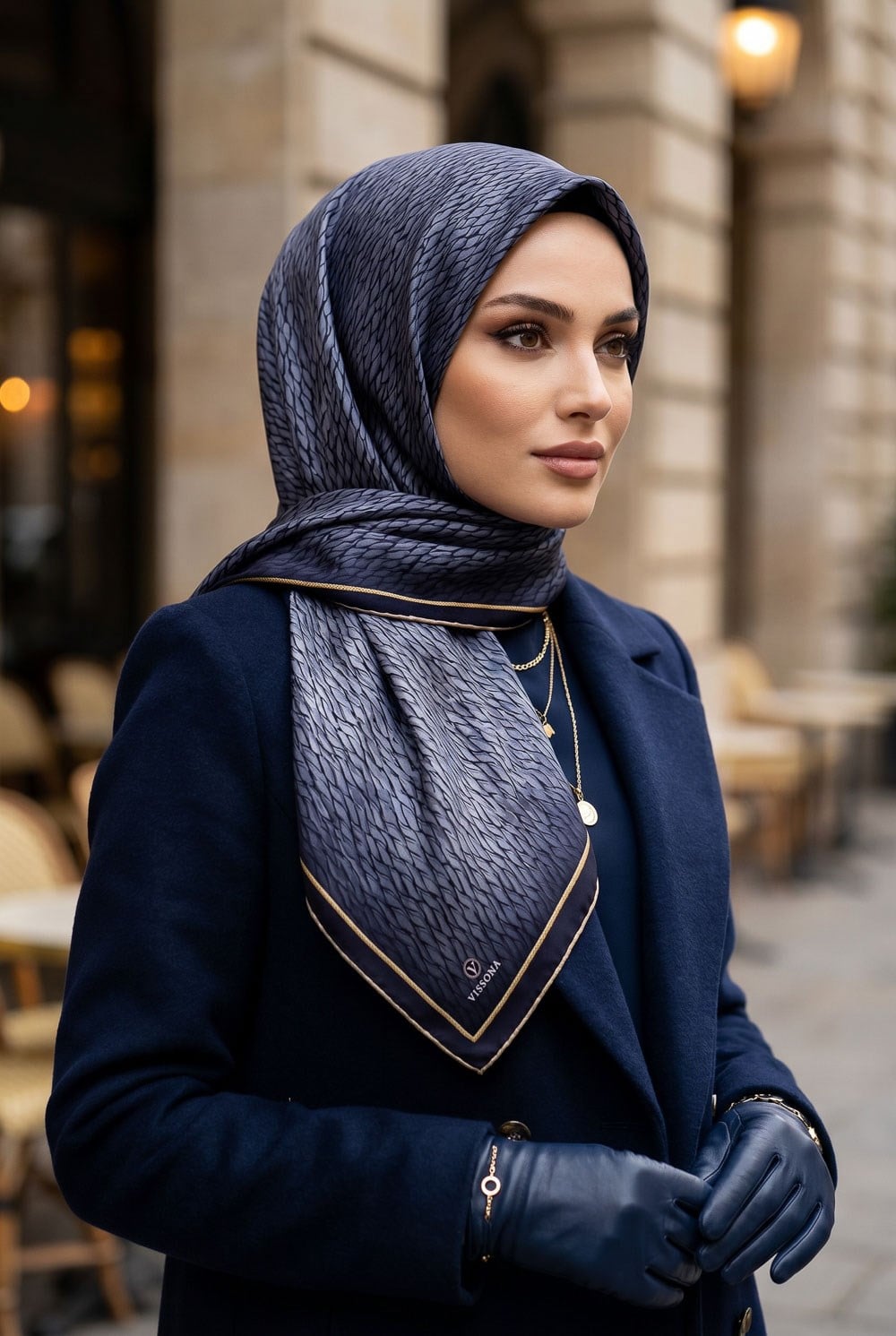 %100 Twill İpek File Desenli Gri - Siyah Renkli 90x90 Eşarp Dikim Şekli : El Dikişi