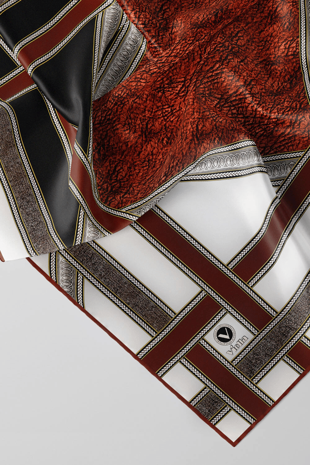 Twill Bordür Taş Desenli Taba Renkli 90x90 Eşarp (İpek İçermez) Kenar Dikiş Şekli El Dikişli