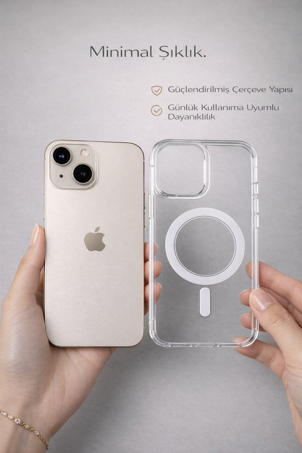 iPhone 13 Uyumlu Kamera Korumalı Magsafe Wireless Şarj Özellikli Lüks Şeffaf Silikon Telefon Kılıfı