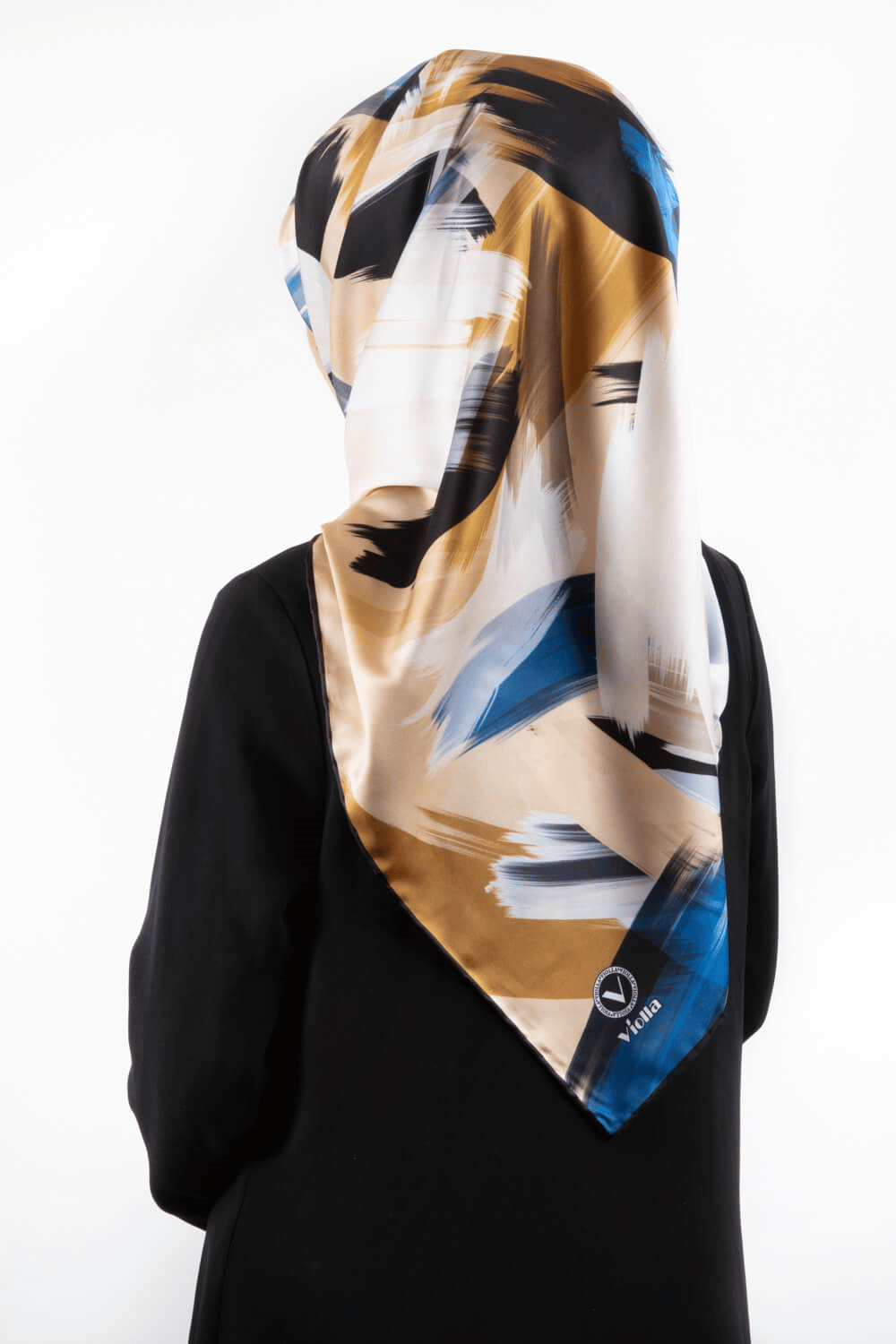 Twill Fırça Desenli Bebe Mavisi Renkli 90x90 Eşarp (İpek İçermez) Kenar Dikiş Şekli El Dikişli