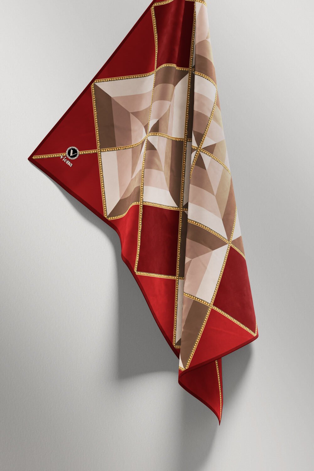 Twill Geometrik Desenli Bordo Renkli 90x90 Eşarp (İpek İçermez) Kenar Dikiş Şekli El Dikişli