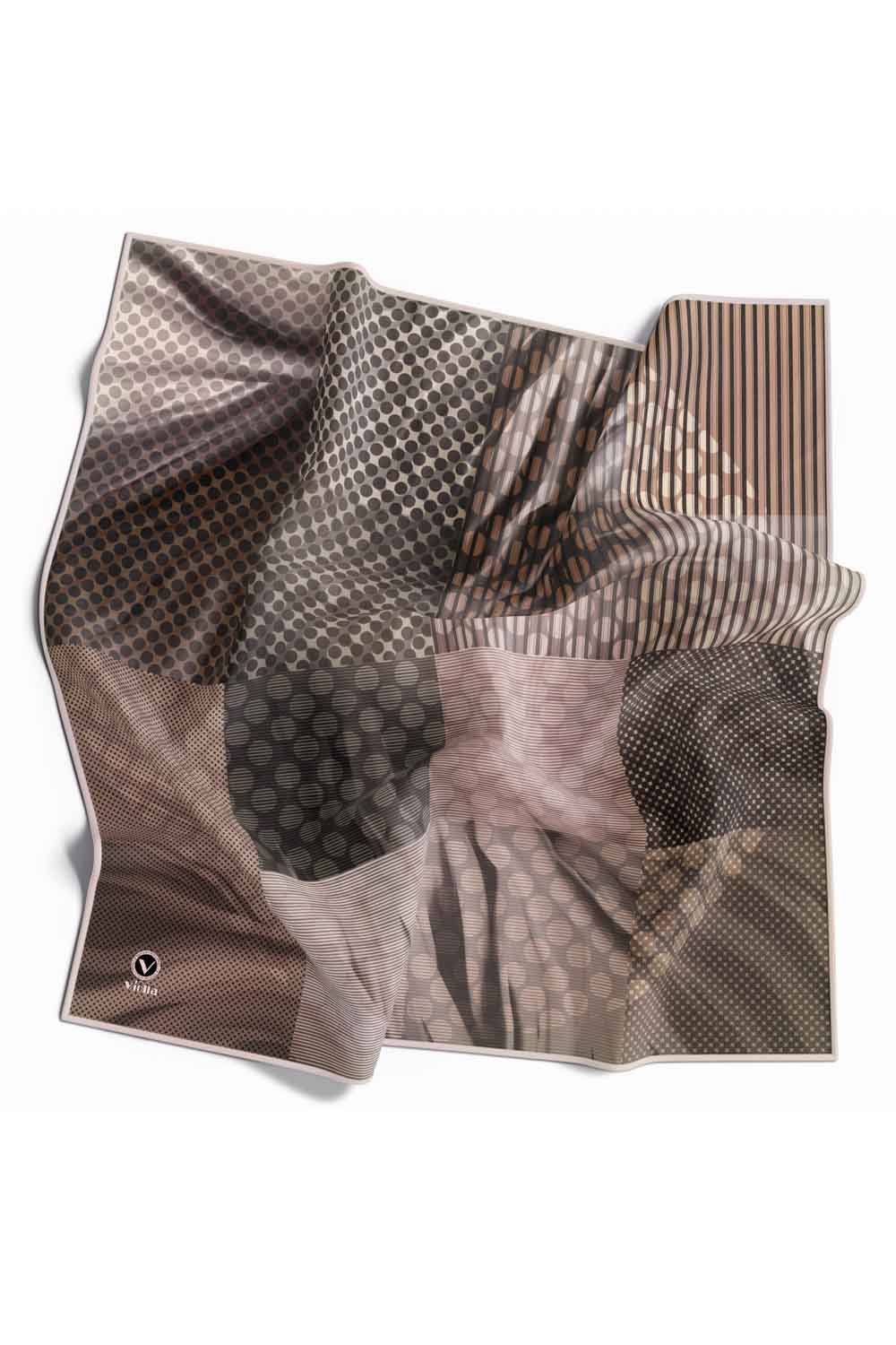 Twill Geometrik Gri Renkli 90x90 Eşarp (İpek İçermez) Kenar Dikiş Şekli El Dikişli