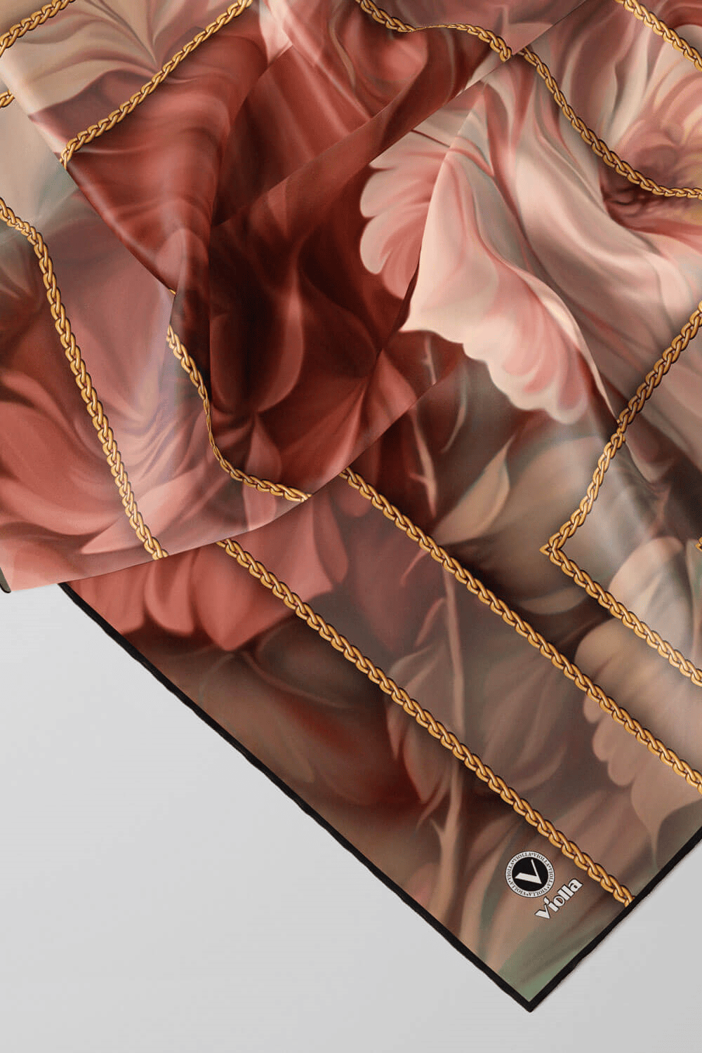 Twill Gül Desenli Somon - Mint Yeşili Renkli 90x90 Eşarp (İpek İçermez) Kenar Dikiş Şekli El Dikişli