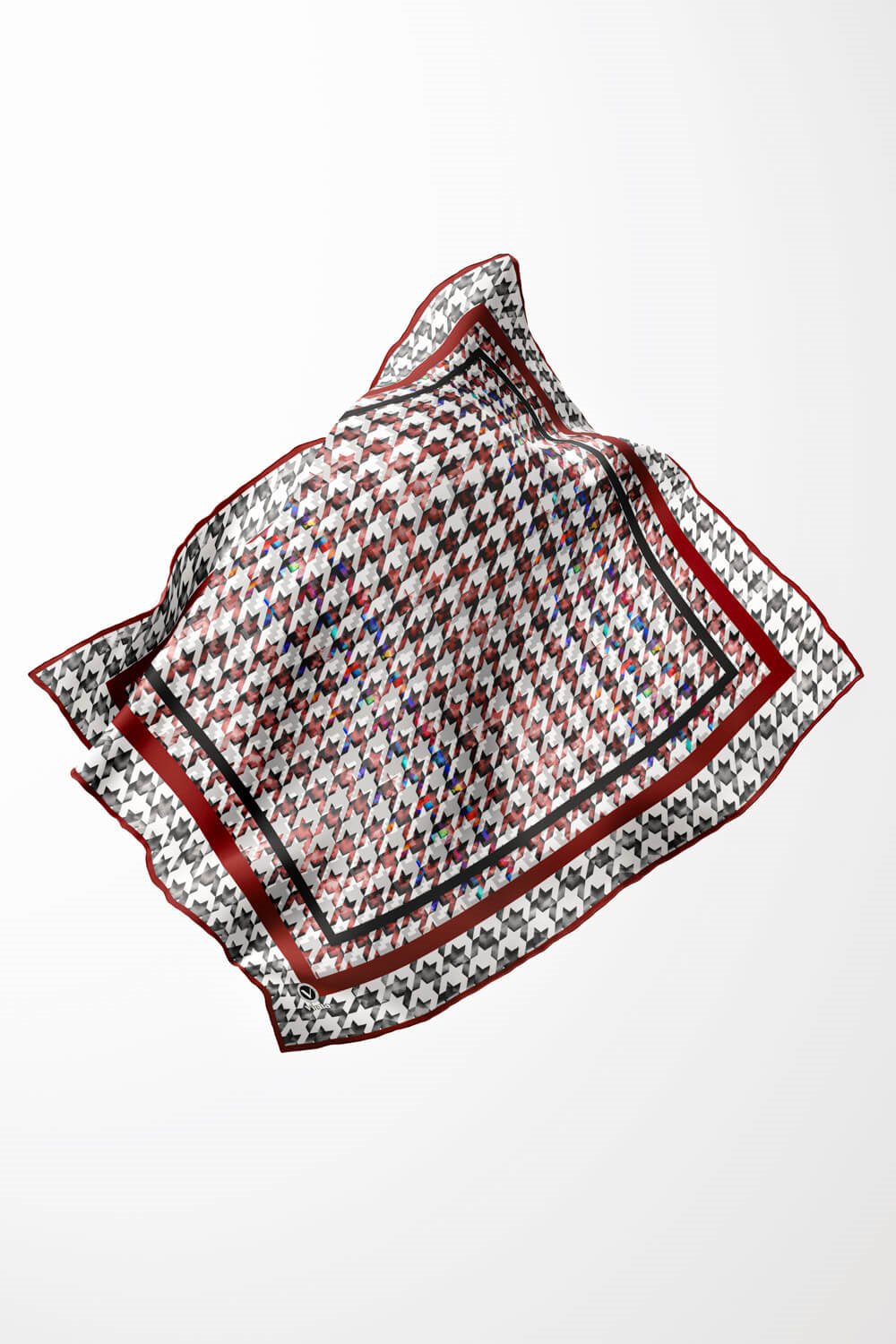 Twill Kazayağı Desenli Bordo Renkli 90x90 Eşarp (İpek İçermez) Kenar Dikiş Şekli El Dikişli