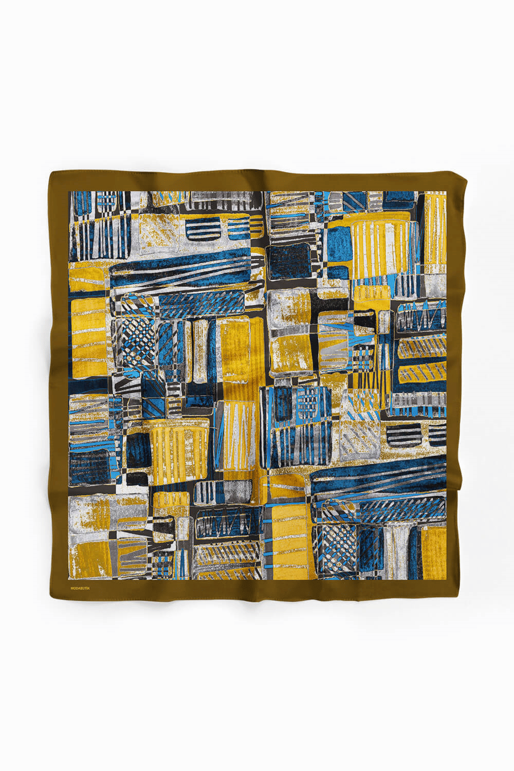 Z77 Kadın Egzotik Desenli Bandana 50x50 Sarı Mavi Gri DG0488-22