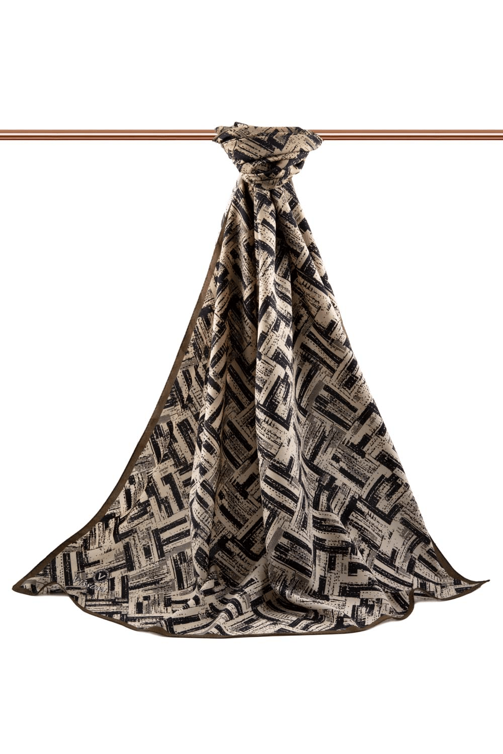 LÜKS MEDİNE İPEĞİ DEGRADELİ ÇİZGİ DESENLİ BEJ RENKLİ 75X195 KIRIŞMAZ ŞAL MOSS KREP DİKİŞ TİPİ İTALYAN DİKİŞLİ