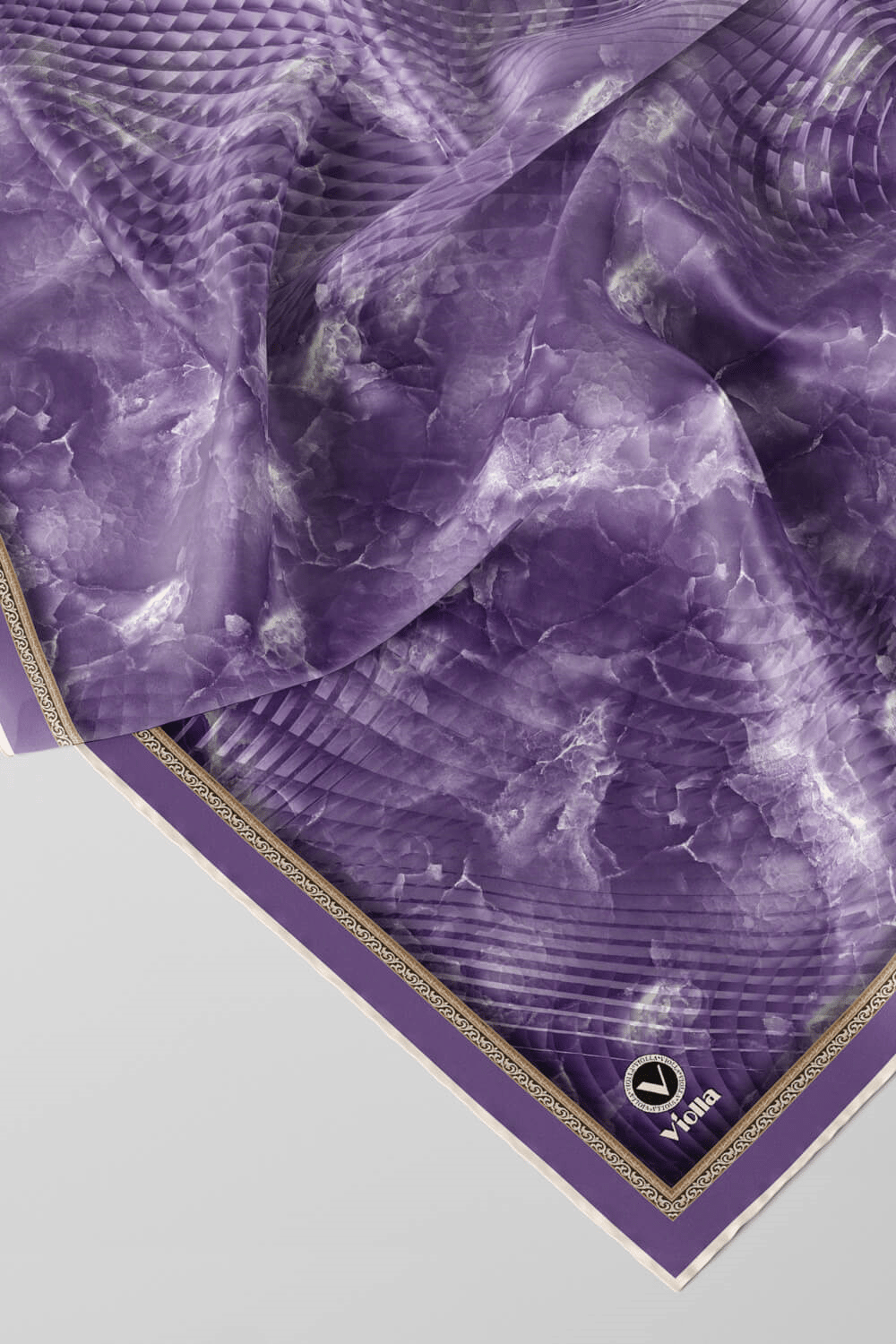 Twill Batik Desenli Mor Renkli 90x90 Eşarp (İpek İçermez) Kenar Dikiş Şekli El Dikişli