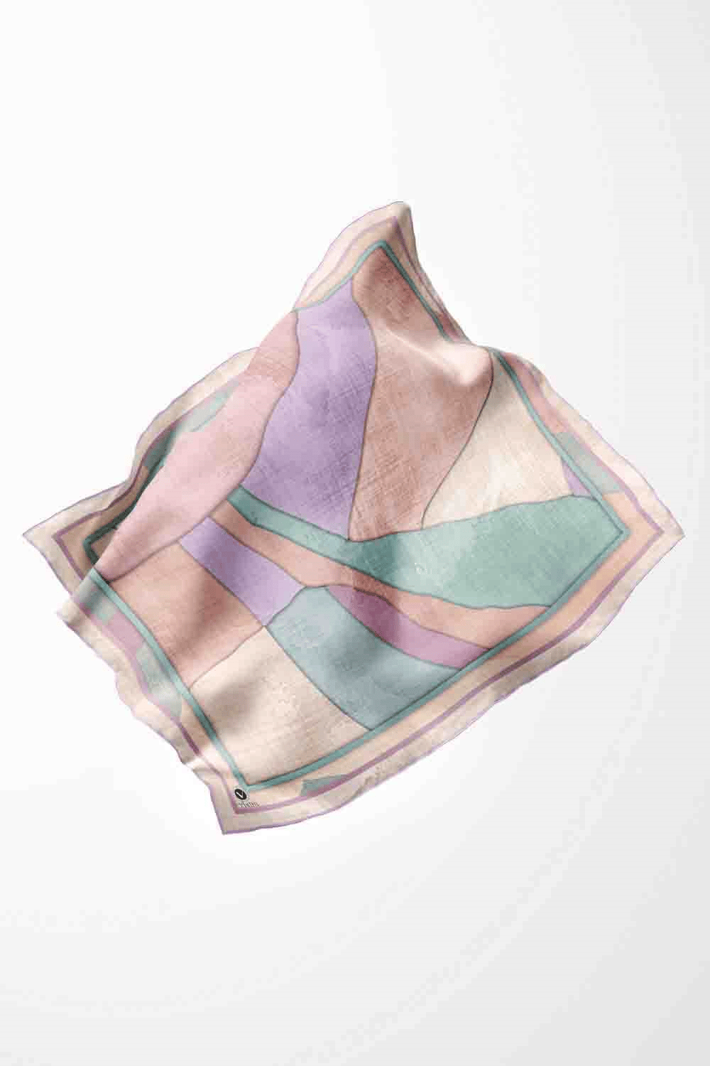 Twill Geometrik Desenli Lila Renkli 90x90 Eşarp (İpek İçermez) Kenar Dikiş Şekli El Dikişli