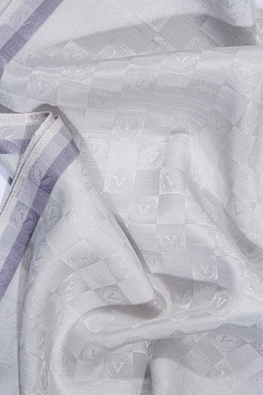 %57 İpek %43 Pamuk Monogram Desenli Gri Renkli 70X190 Yumuşak Dökümlü Şal