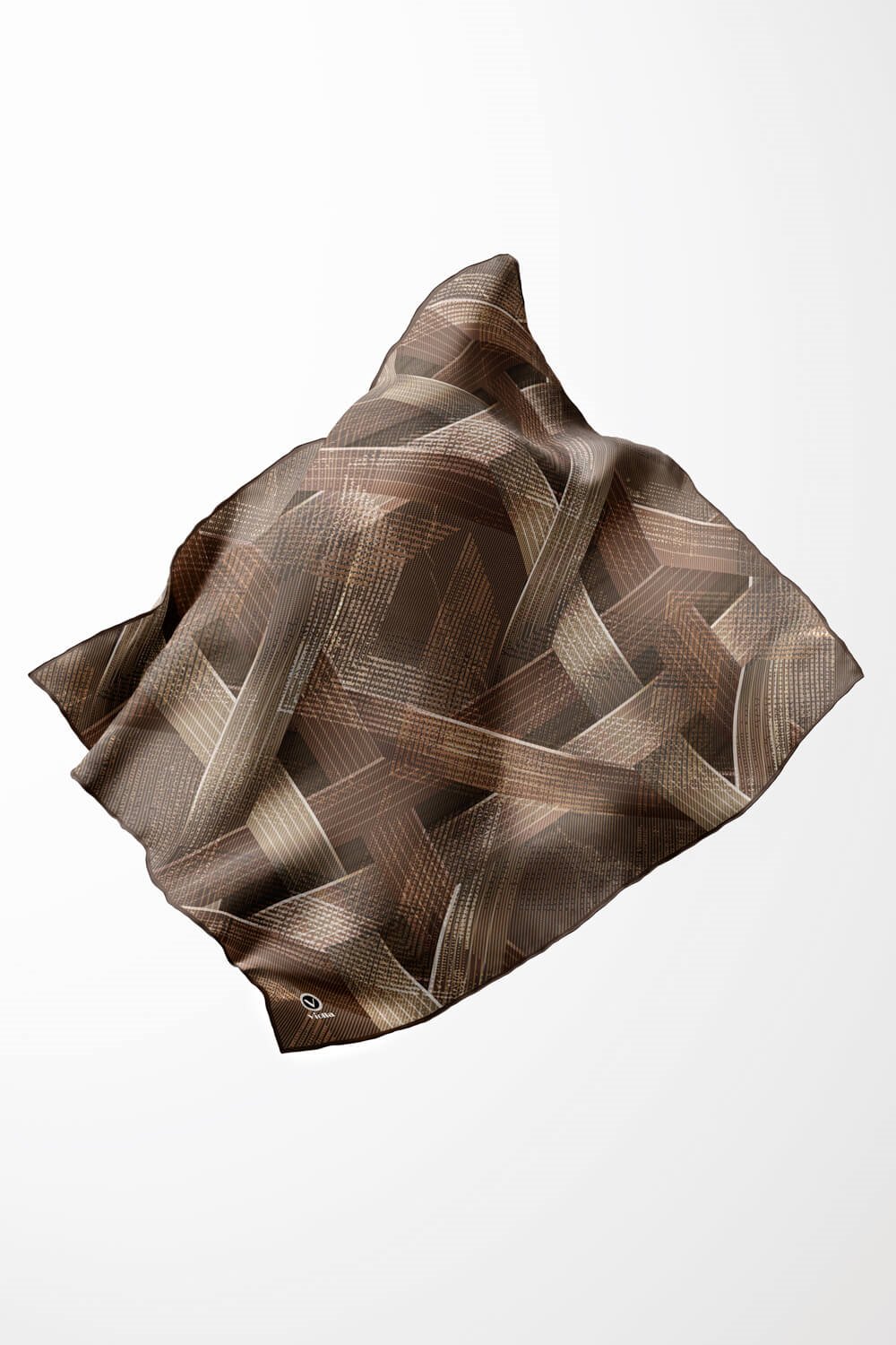 Twill Dokulu Geometrik Desenli Vizon Renkli 90x90 Eşarp (İpek İçermez) Kenar Dikiş Şekli El Dikişli