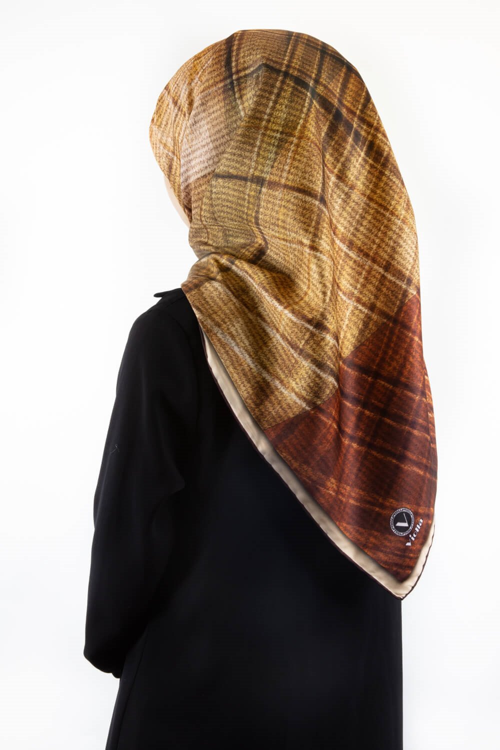 Twill Dokulu Desenli Taba Renkli 90x90 Eşarp (İpek İçermez) Kenar Dikiş Şekli El Dikişli