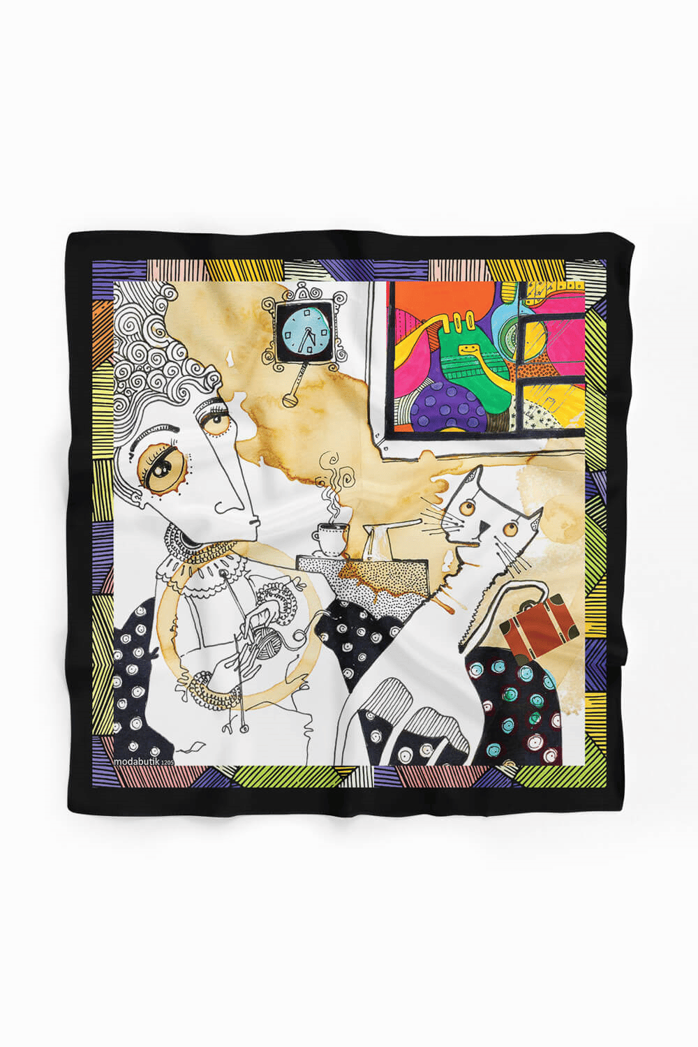 E64 Kadın Krem Mavi Afrikan Desenli 50x50 Bandana HYL DG01205-22