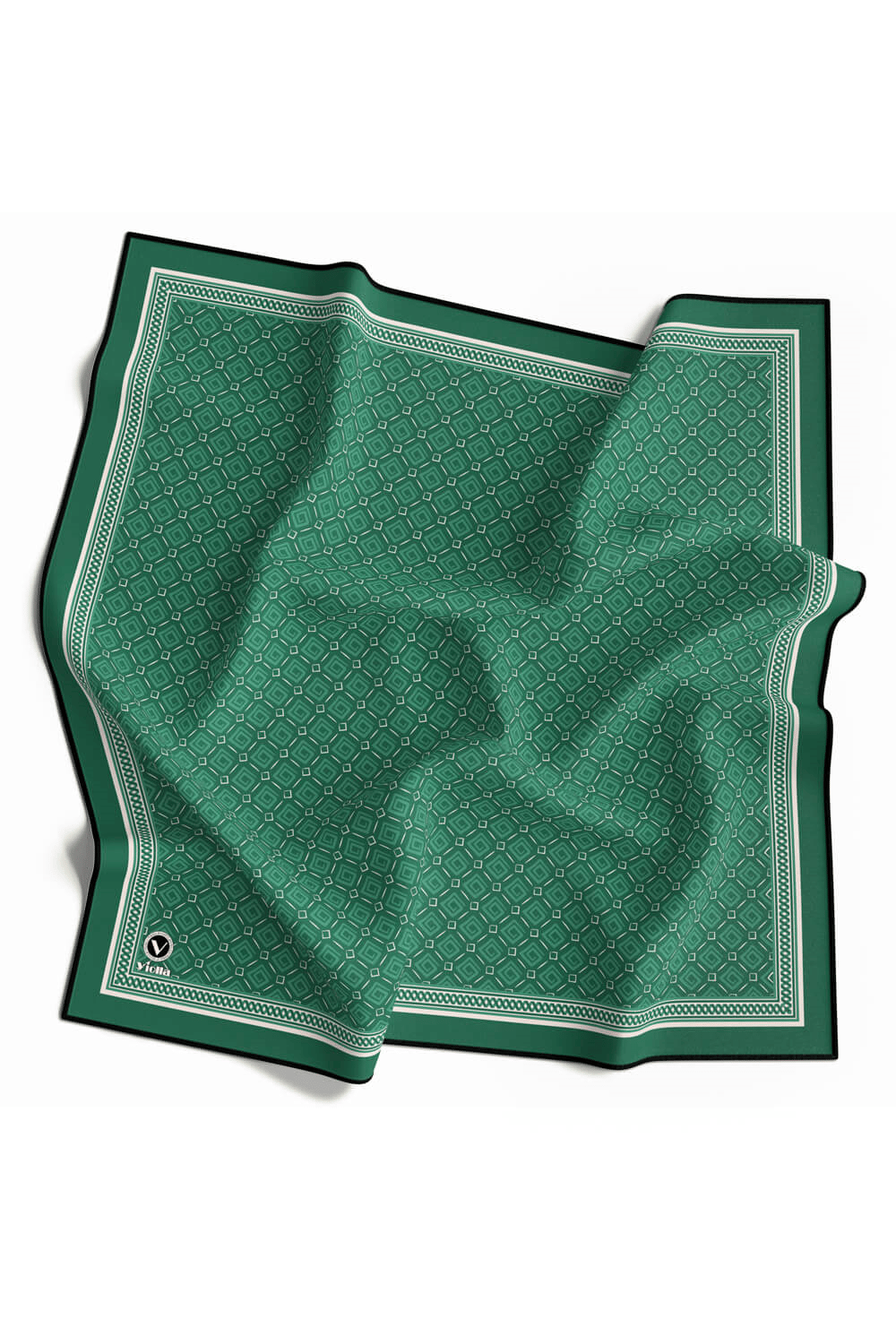 Kristal Monogram Desenli Petrol Yeşili Renkli 90x90 Eşarp (İpek İçermez) Kenar Dikiş Şekli El Dikişli