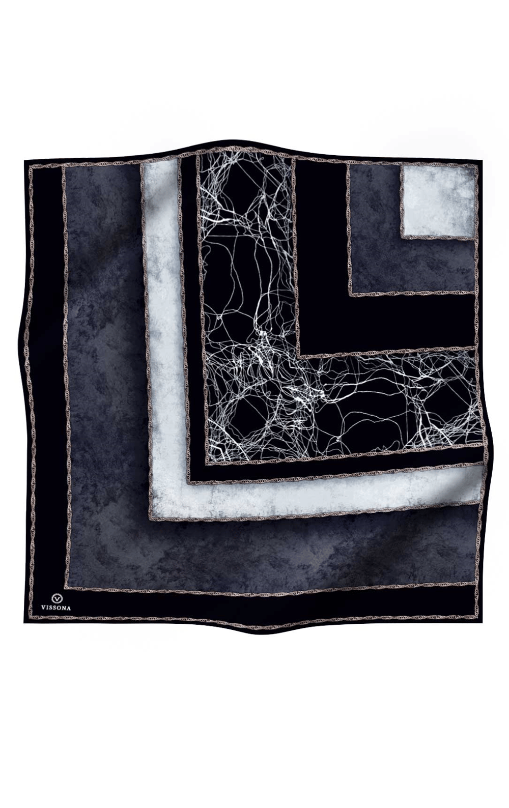 % 57 İPEK % 43 VİSKON Twill İpek Dokulu Geometrik Desenli Siyah - Krem Renkli 90x90 Eşarp Dikim Şekli : El Dikişi