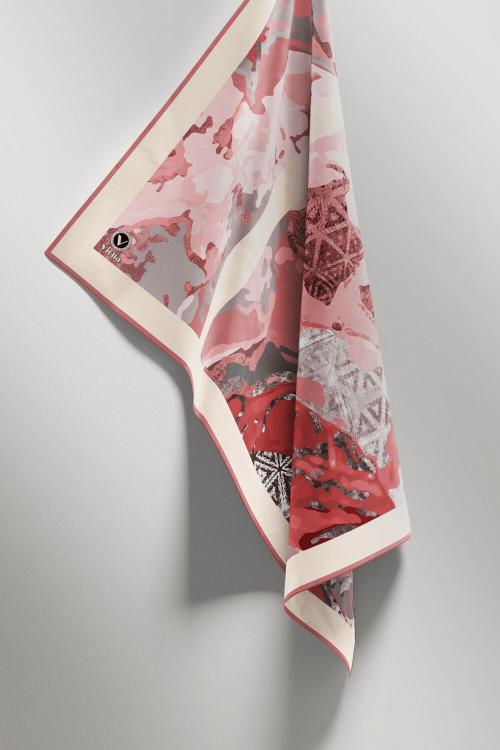 Twill Etnik ve Batik Desenli Pudra Renkli 90x90 Eşarp (İpek İçermez) Dikim Şekli : El Dikişi