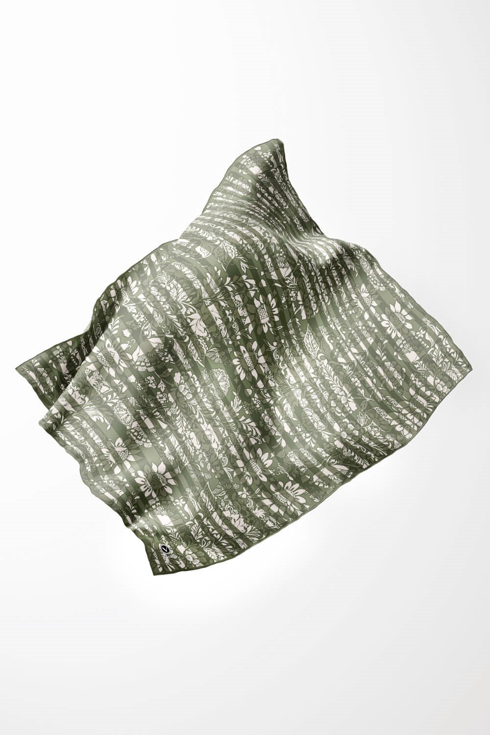 Twill Batik Şal Desenli Haki Renkli 90x90 Eşarp (İpek İçermez) Kenar Dikiş Şekli El Dikişli