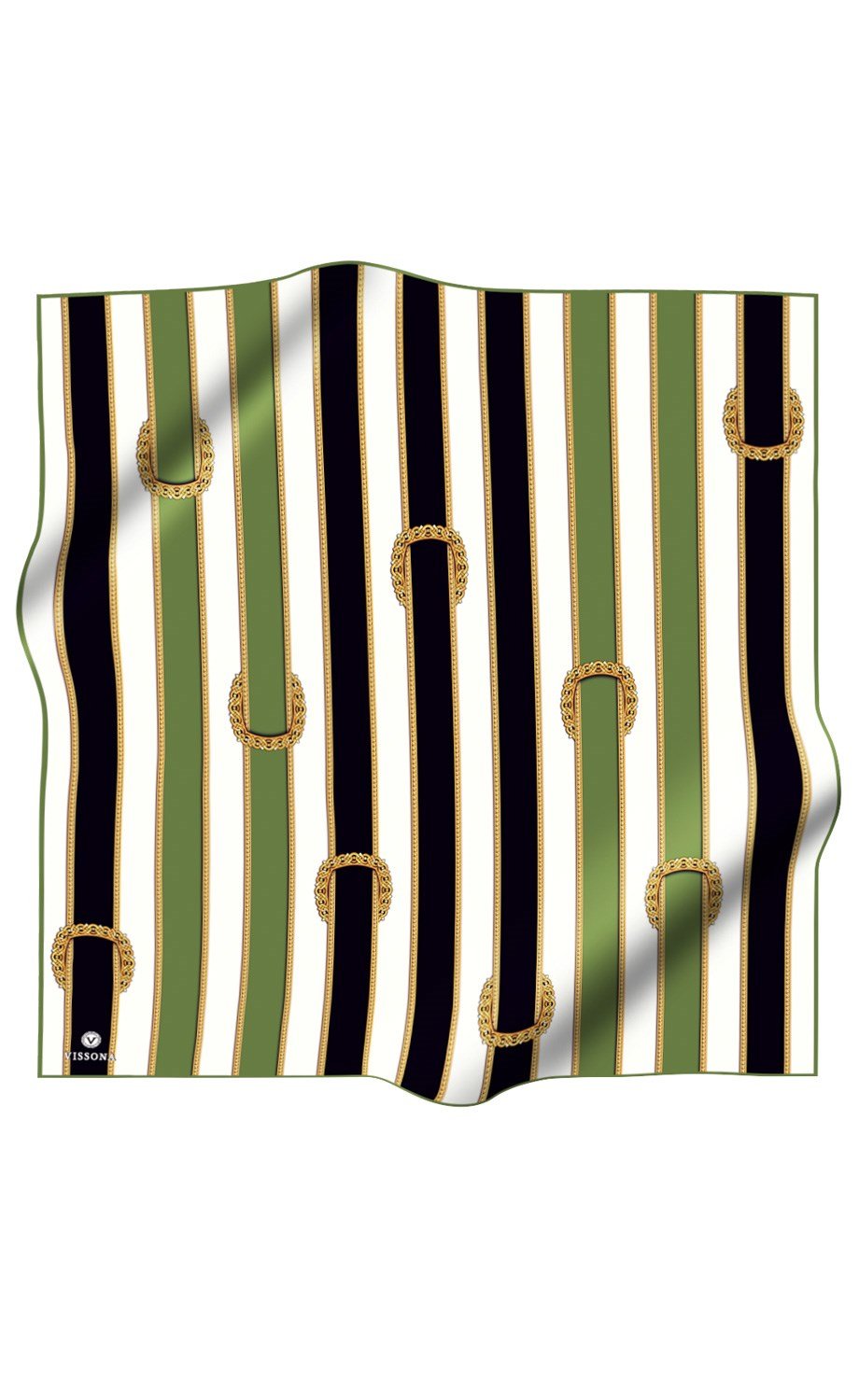 %100 Twill İpek Kemer Desenli Siyah - Haki Renkli 90x90 Eşarp Dikim Şekli : El Dikişi