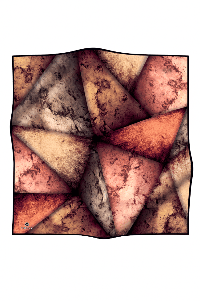 % 57 İPEK % 43 VİSKON Twill İpek Dokulu Ve Geometrik Desenli Taba - Hardal Renkli 90x90 Eşarp Dikim Şekli : El Dikişi