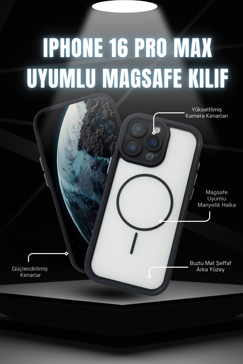 iPhone 16 Pro Max Uyumlu Kamera Korumalı Magsafe Wireless Şarj Özellikli Mat Silikon Siyah renkli Silikon Telefon Kılıfı