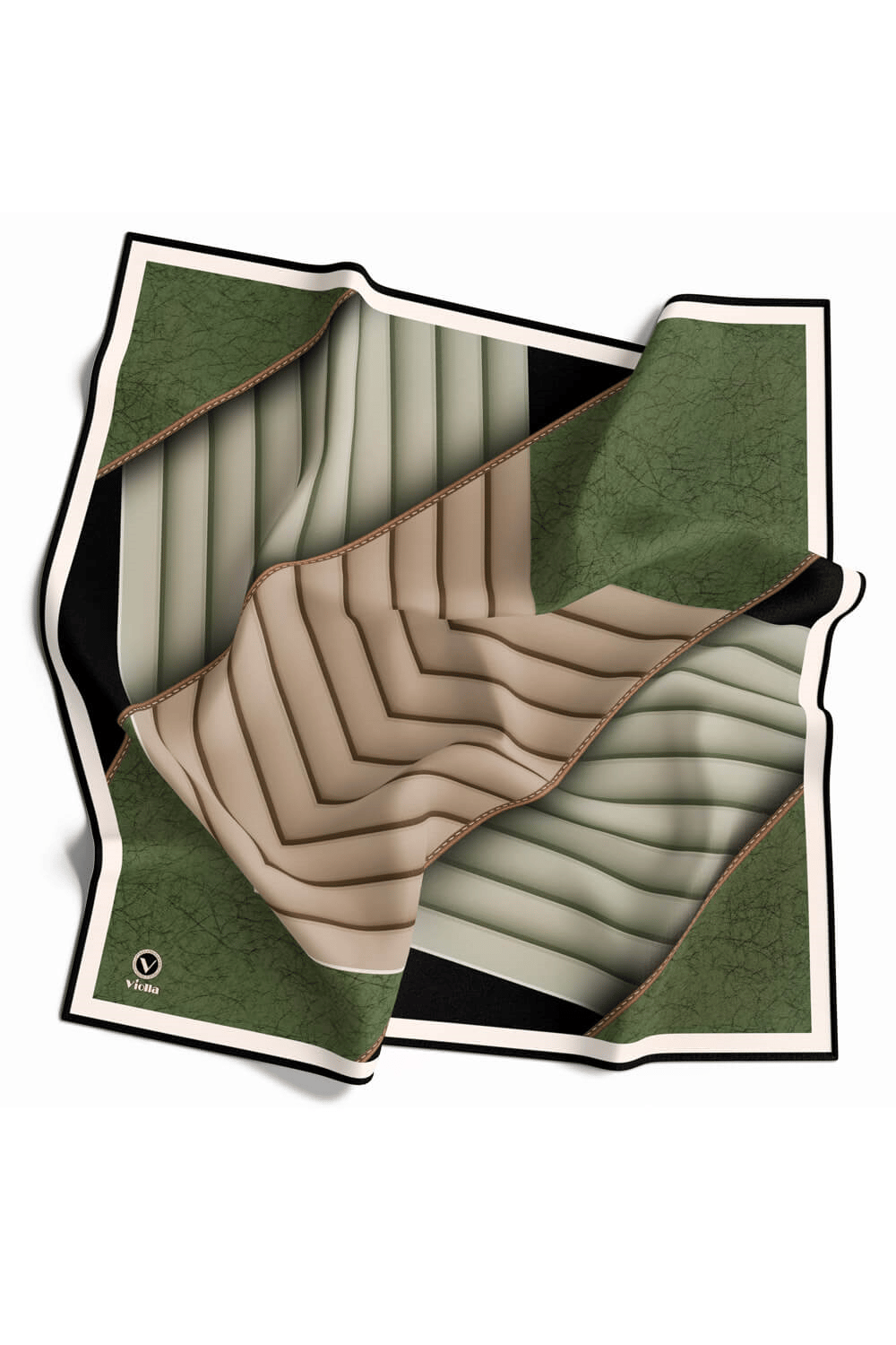 Twill Zigzag Desenli Zümrüt Yeşili Renkli 90x90 Eşarp (İpek İçermez) Kenar Dikiş Şekli El Dikişli